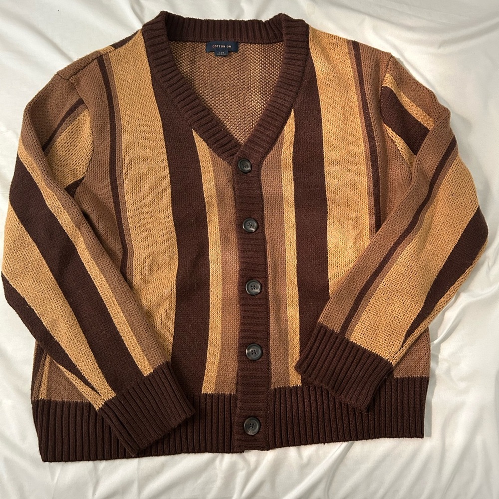Cotton On Men's Cardigan in Brown and Tan